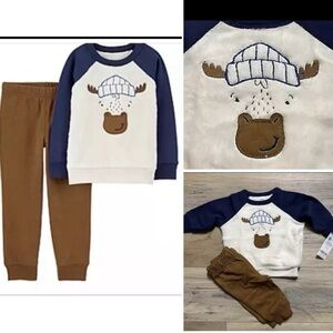 *NWT* Carters - Sz 3 Months-Moose Face-Sherpa-Soft & Cute Pant Suit MSRP $32.00